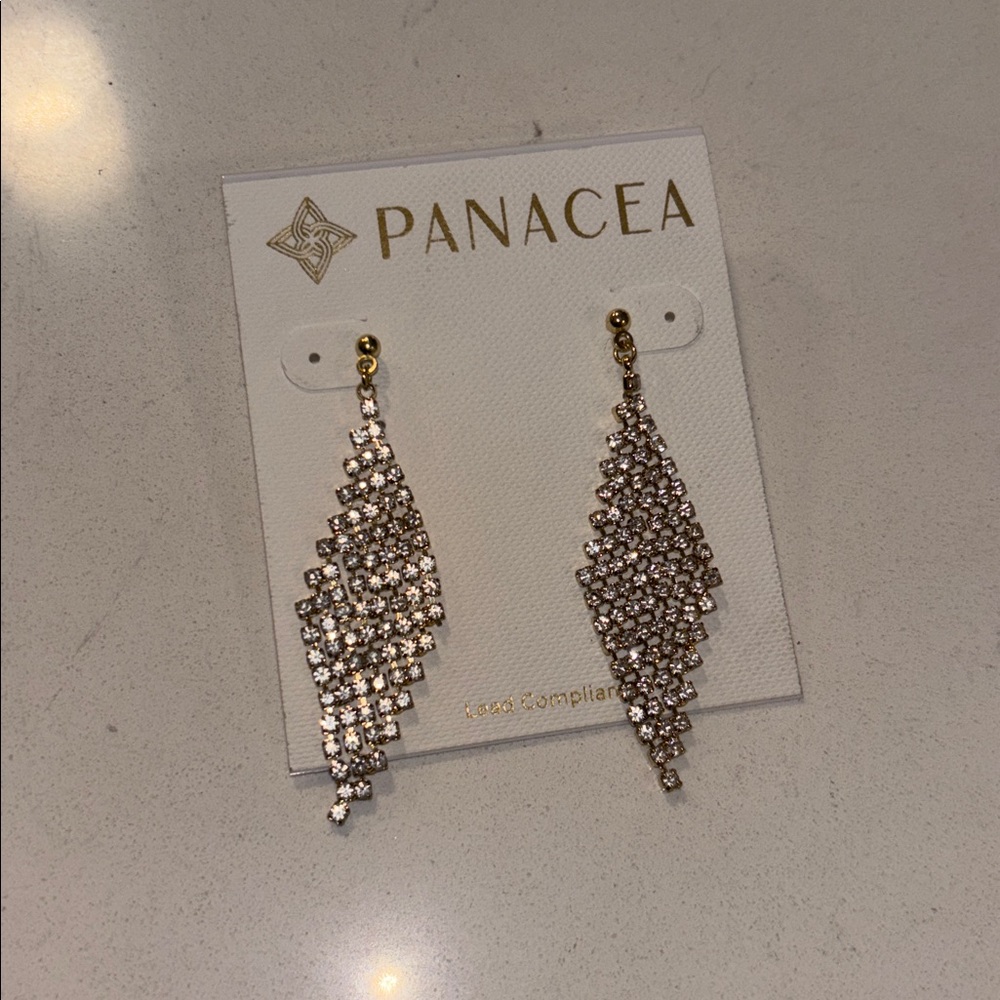 PANACEA Rhinestone Dangle Earrings Gold Tone